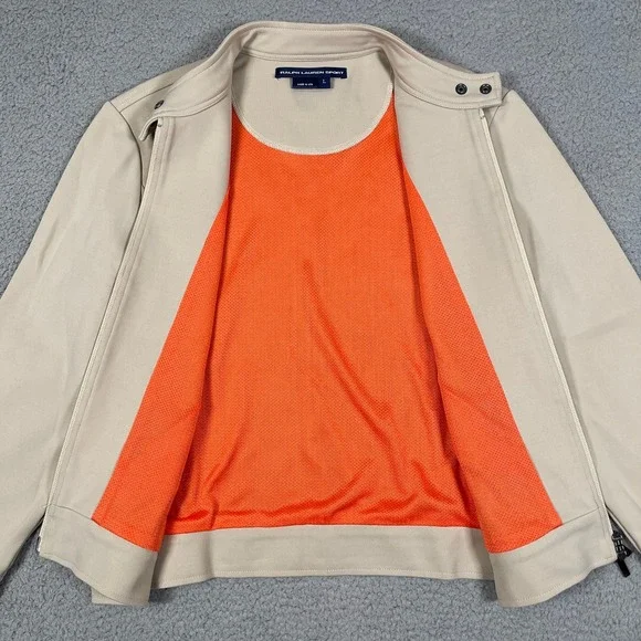 Vintage Polo Ralph Lauren Sport Jacket Womens L Beige Cropped Fit USA Made 90s - Picture 11 of 14